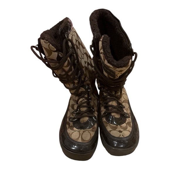 COACH Brown Patterned Winter Boots - Picture 1 of 4